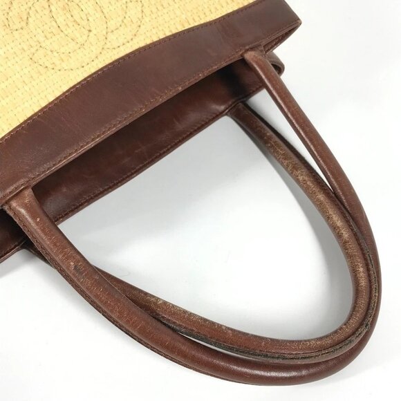 CHANEL CC CC Mark logo Bag Shoulder Bag Tote Bag Raffia / Leather Beige/Brown - Picture 6 of 15